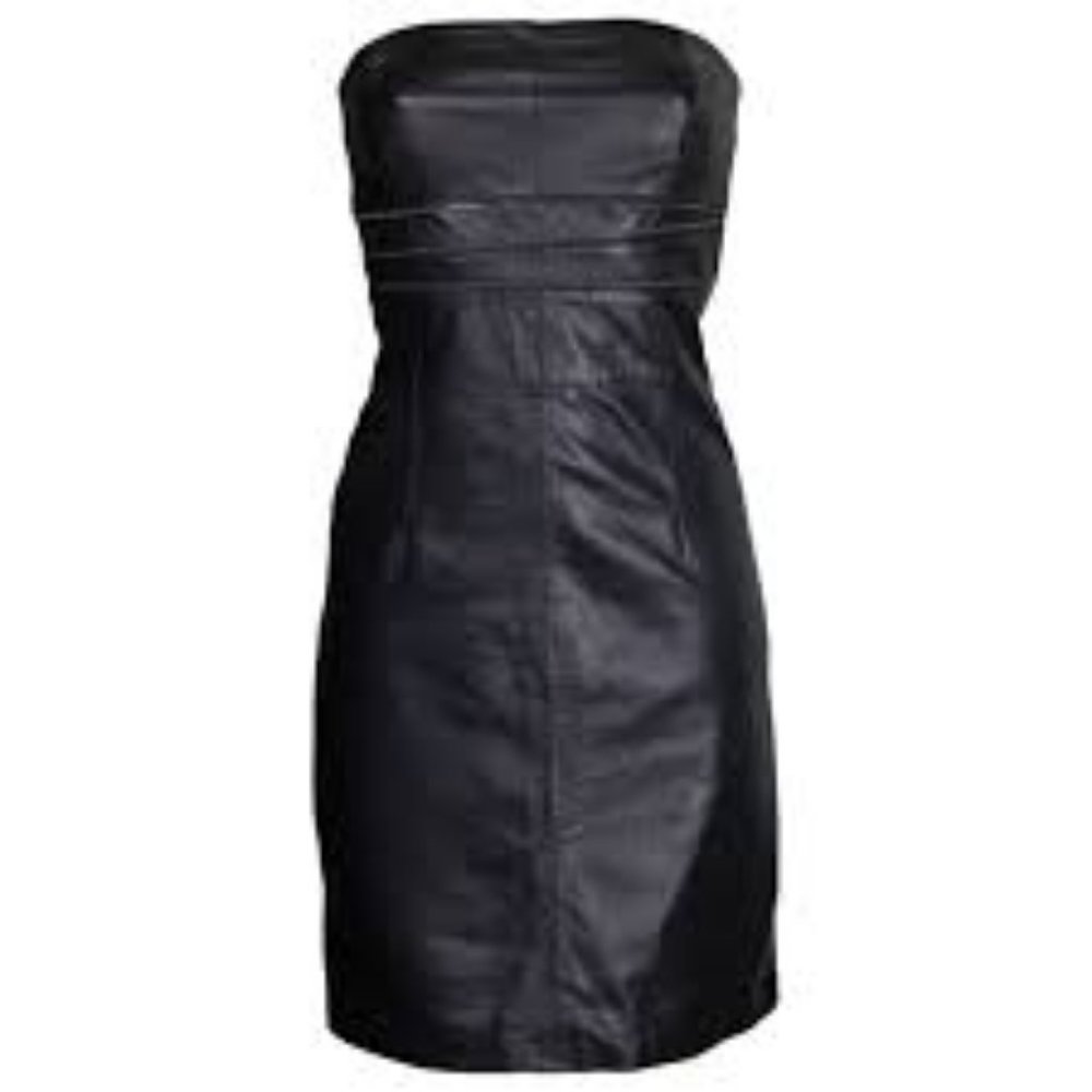 Naf Naf black leather strapless dress EUC
